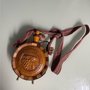 Hand-Carved Wooden Flask with Woven Strap - from Ukraine